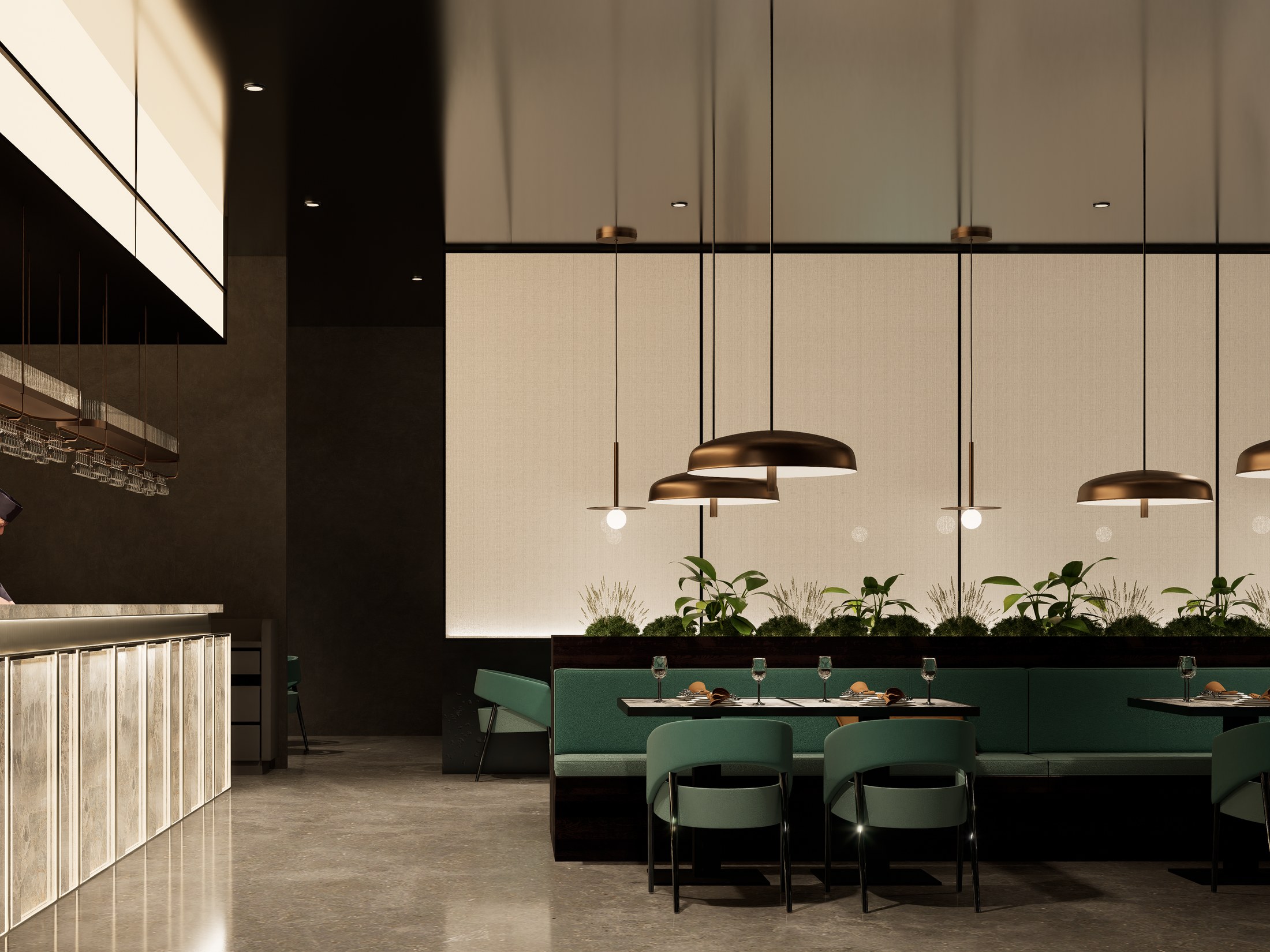 MIZUMI SUSHI 吧台与就餐区效果图