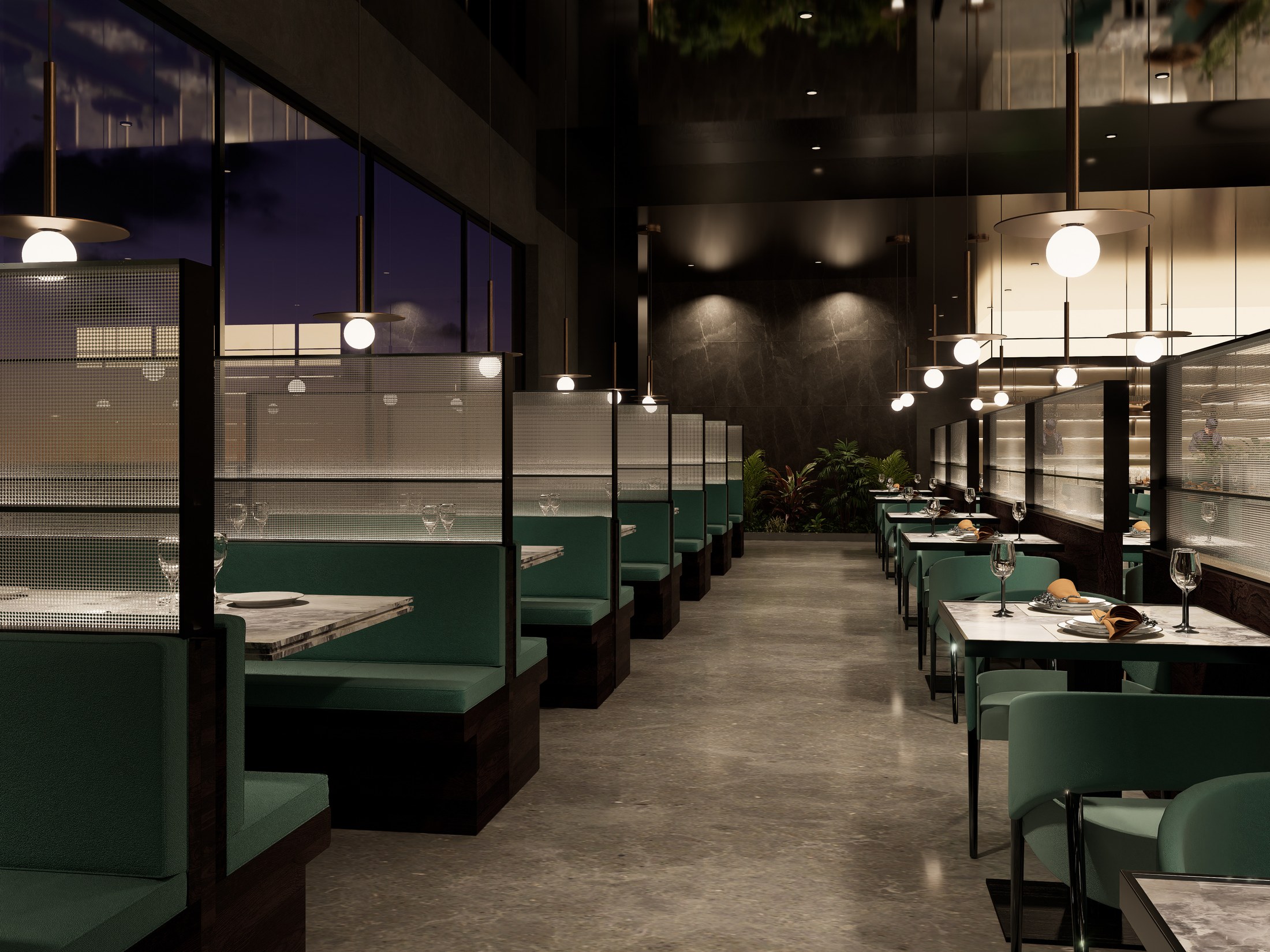 MIZUMI SUSHI 植物墙与座位区效果图