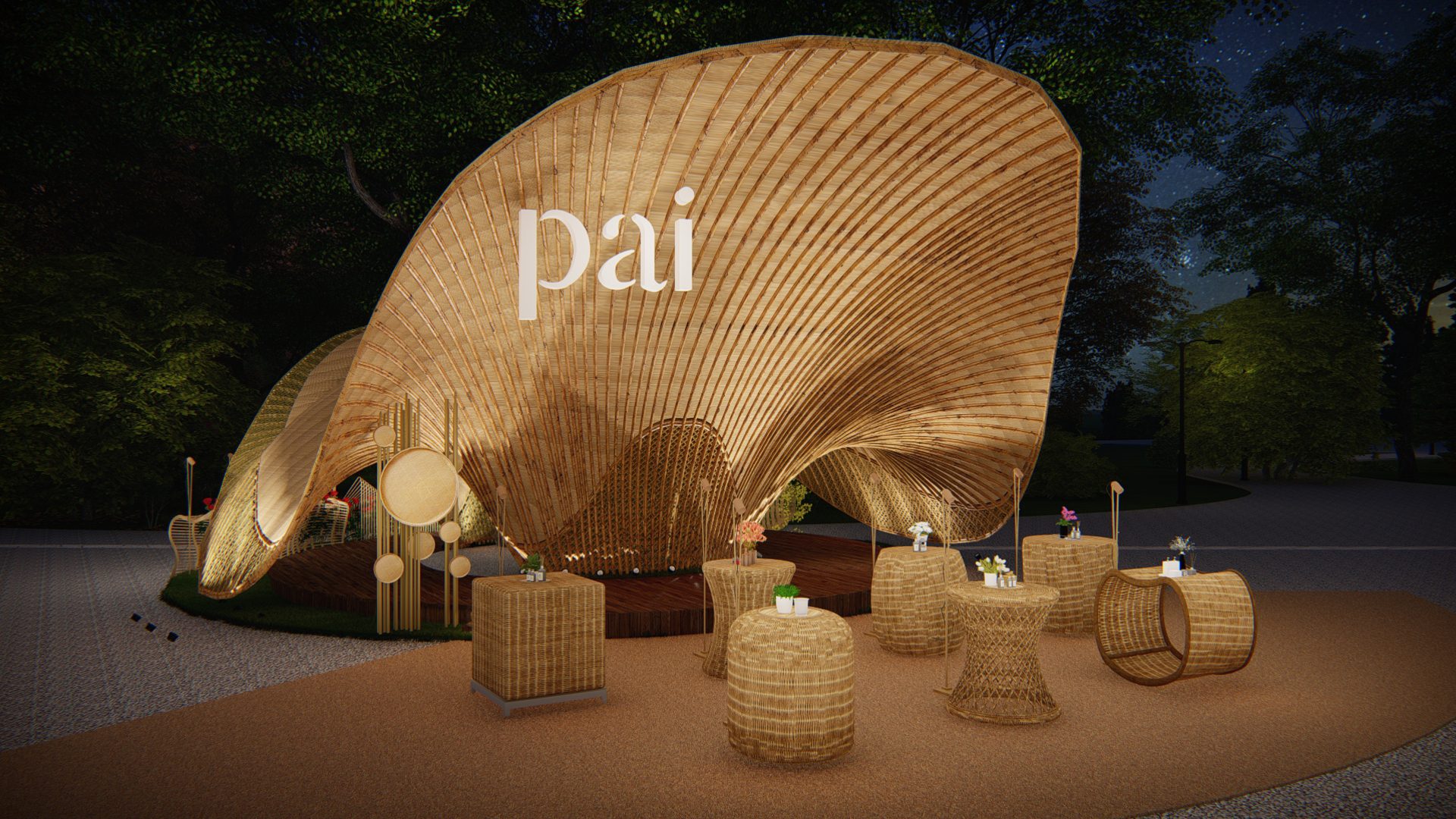 Padiglione di Pai 夜间户外展亭效果图
