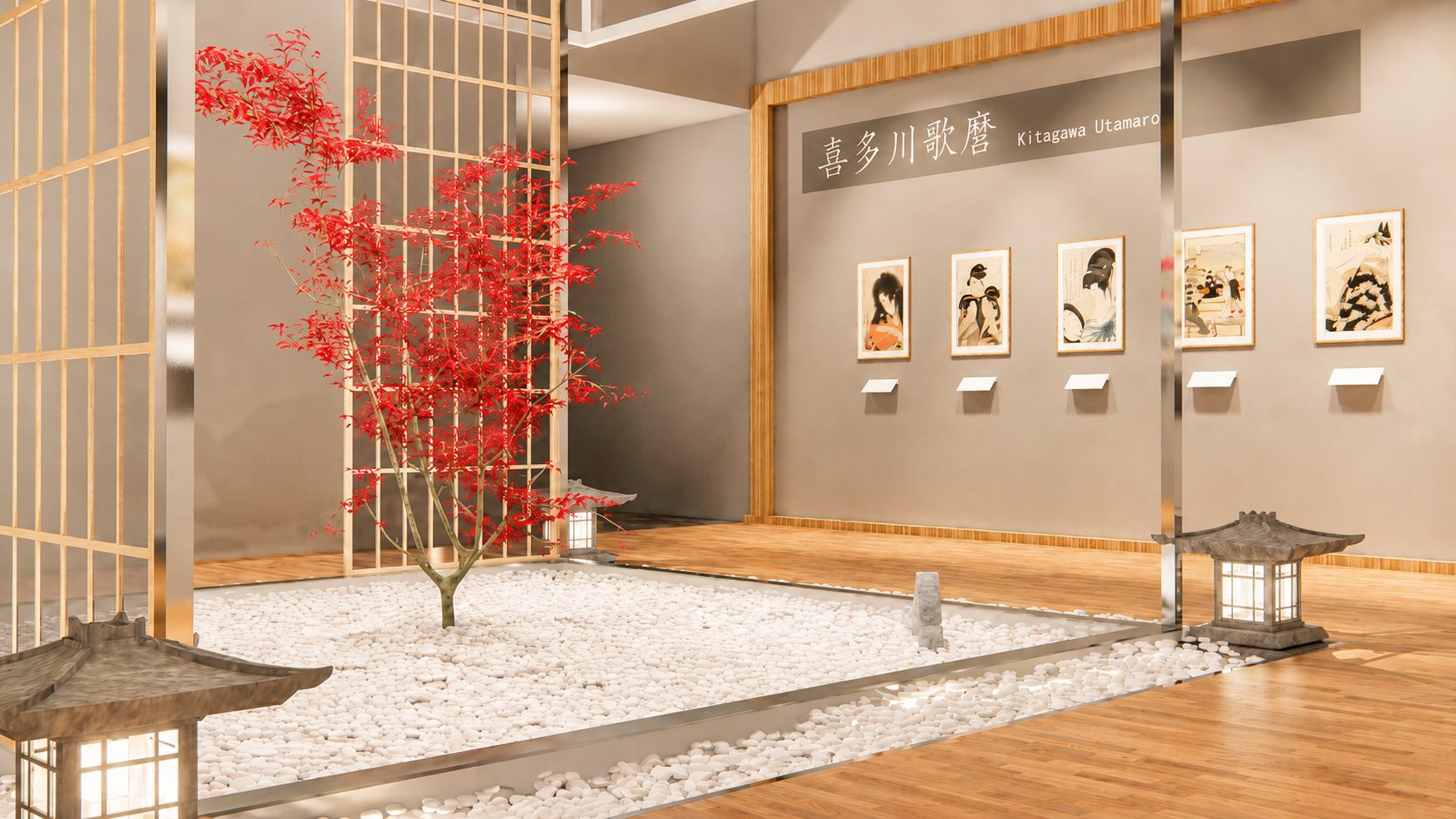 浮世绘展陈空间灯笼与庭院细节
